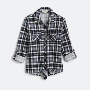 Passport Black and White Plaid Kids Button Down Shirt